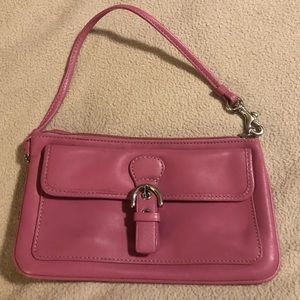 Pink leather Coach wristlet